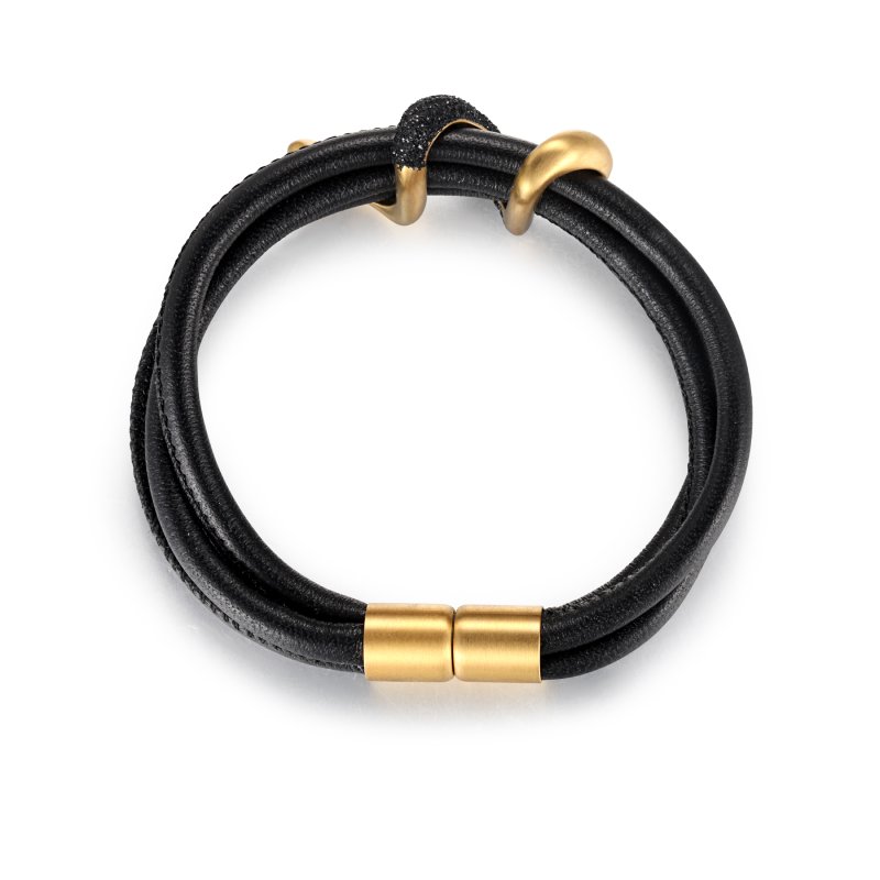 Gold and Black Stardust Wrap Leather Bracelet