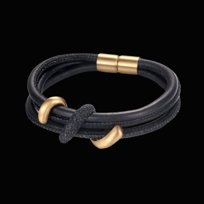 Gold and Black Stardust Wrap Leather Bracelet