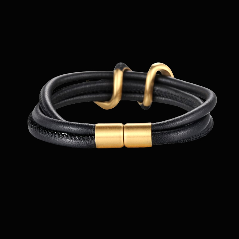 Gold and Black Stardust Wrap Leather Bracelet