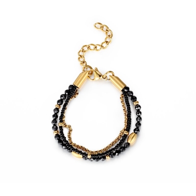 Double Layered Black Crystal Beads Bracelet