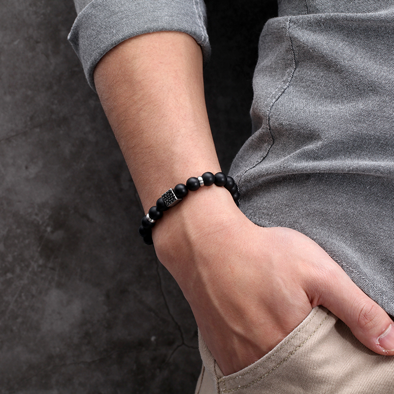 Reptile Cube Black Onyx Bead Bracelet