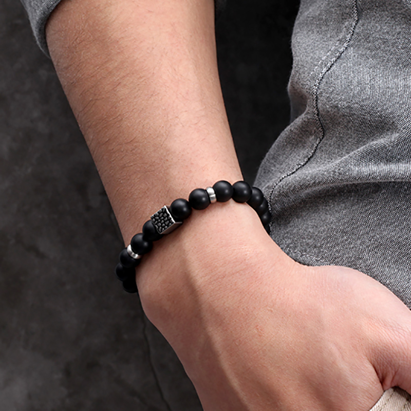 Reptile Cube Black Onyx Bead Bracelet