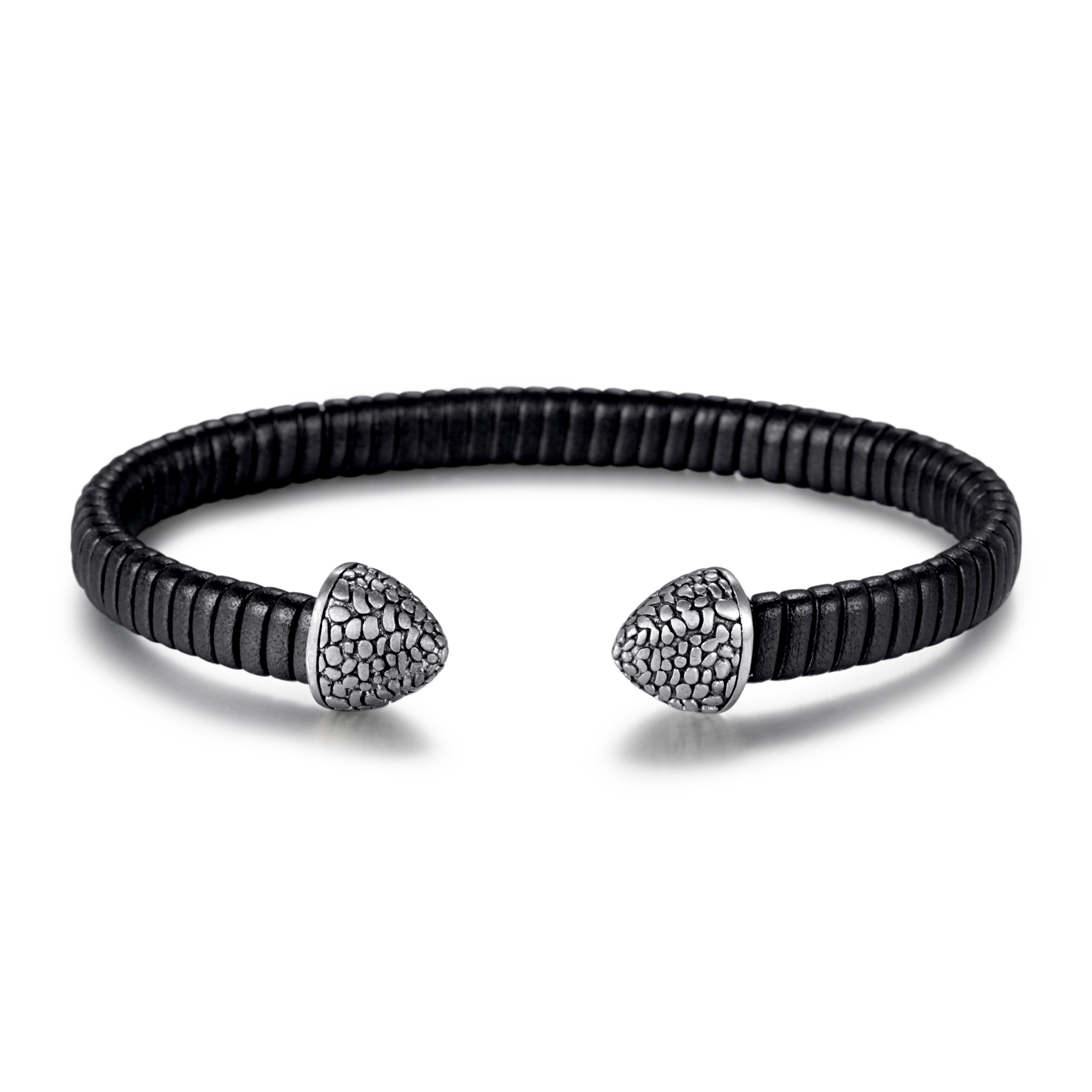 Stainless Steel Reptile Leather Open Bangle