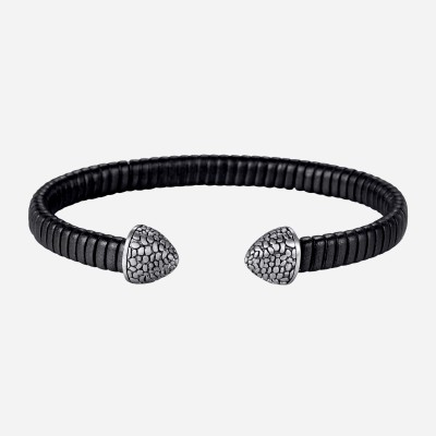 Stainless Steel Reptile Leather Open Bangle