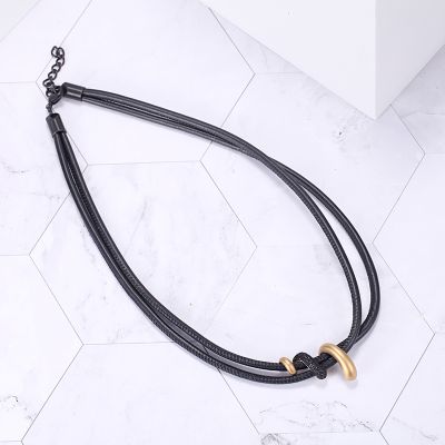 Gold and Black Stardust Leather Necklace