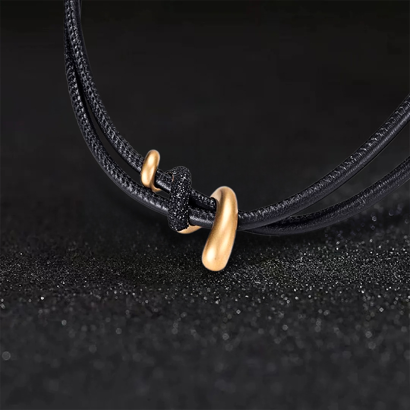 Gold and Black Stardust Leather Necklace