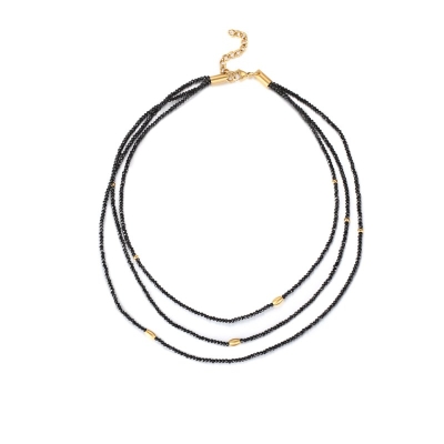 Wrap Black Crystal Beads Necklace with Gold Buckle