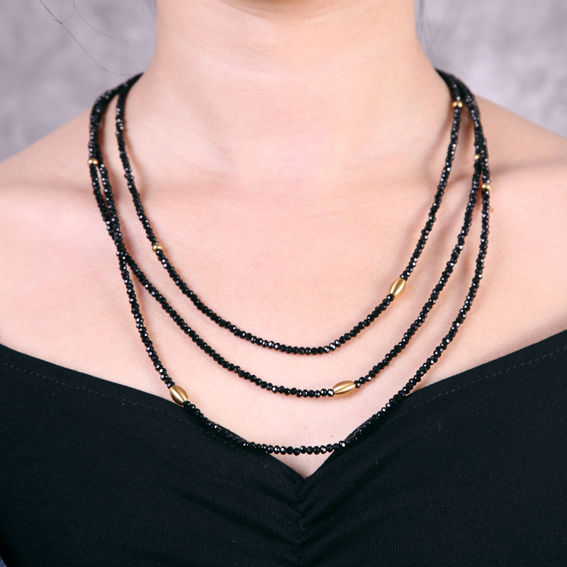 Layered Black Crystal Beads Necklace