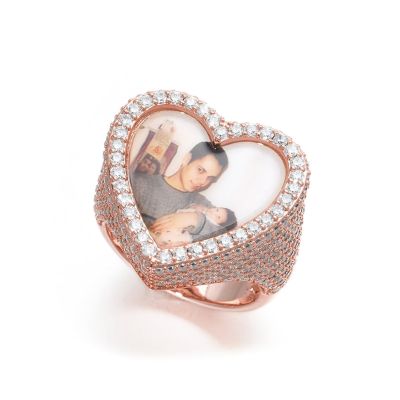 Iced Heart Custom Photo Ring in Rose Gold