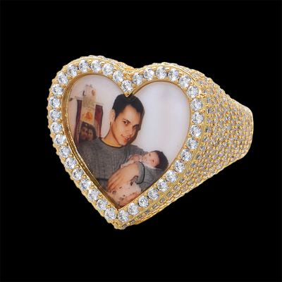 Iced Heart Custom Photo Ring in Gold