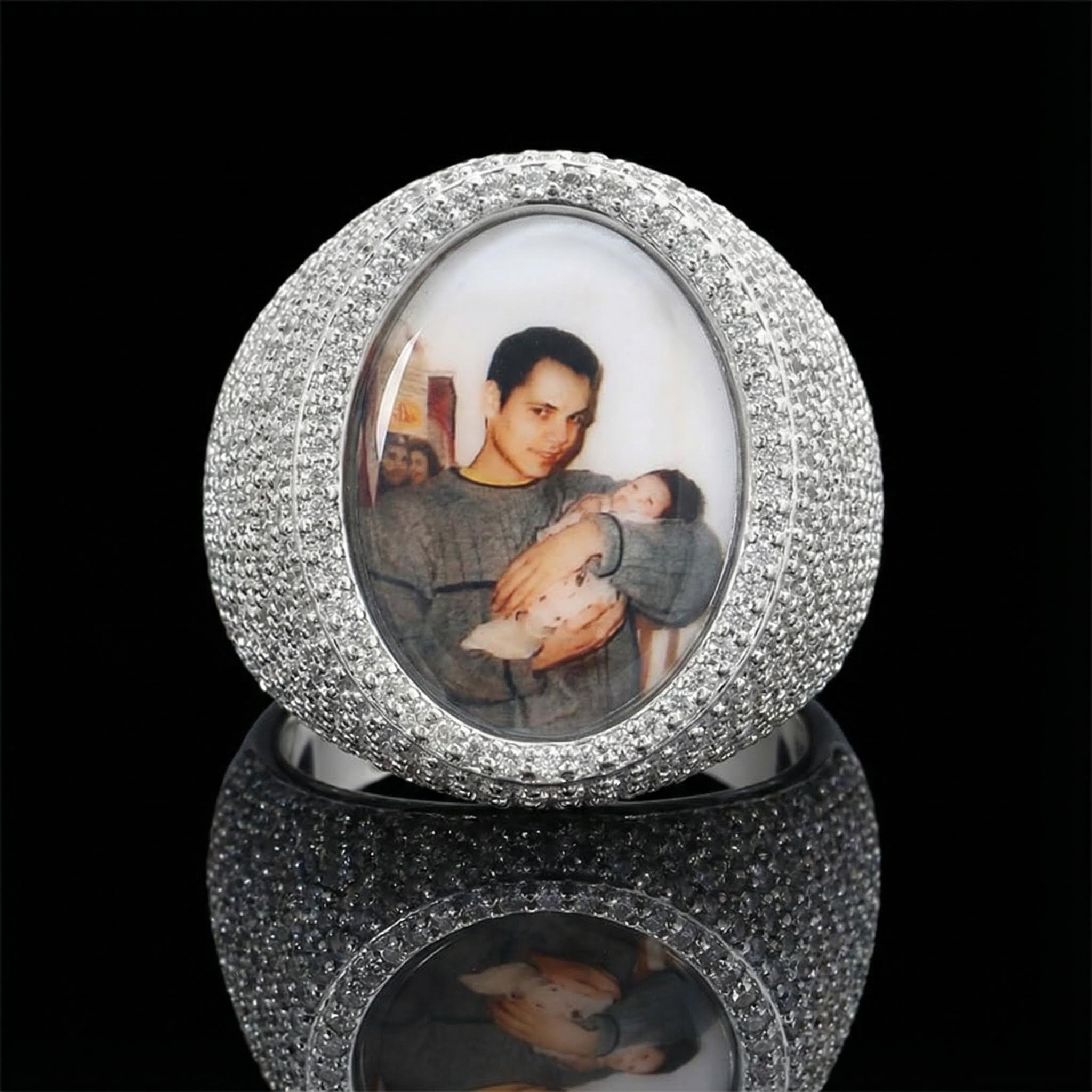 Oval Custom Photo Ring in White Gold
