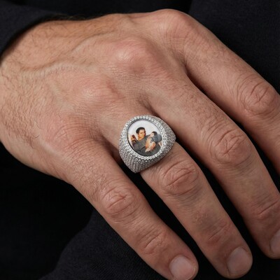 Oval Custom Photo Ring in White Gold