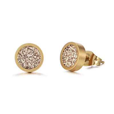 Round Bling Golden Stardust Stud Earrings in 18k Gold