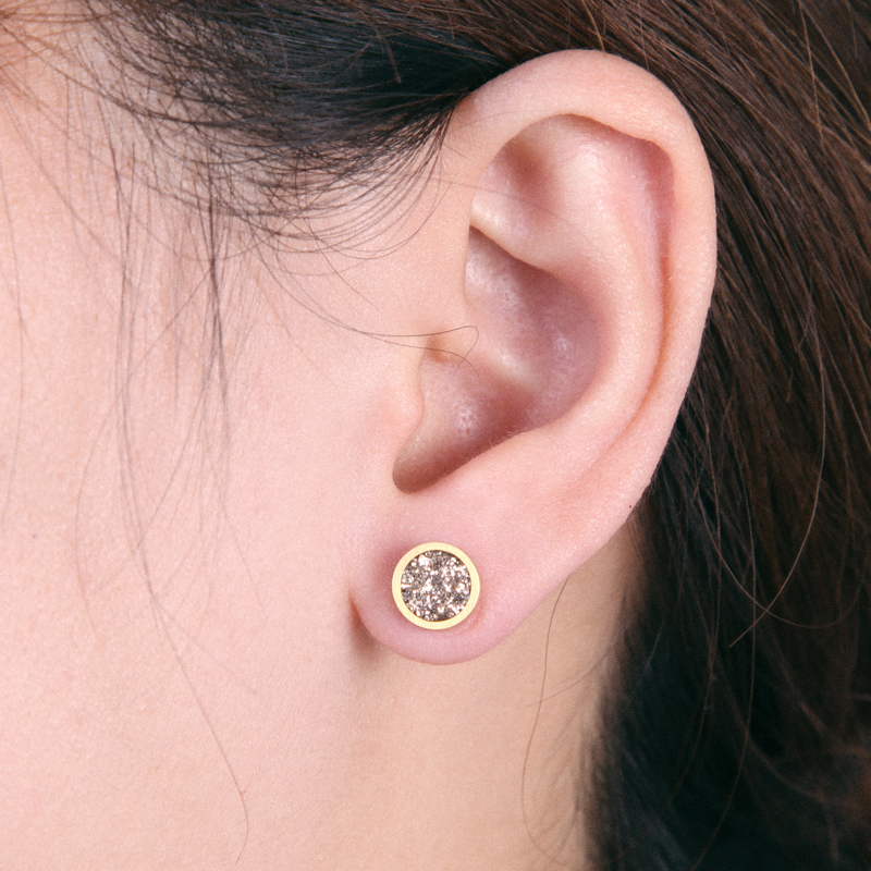 Round Bling Golden Stardust Stud Earrings in 18k Gold