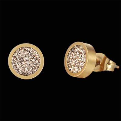 Round Bling Golden Stardust Stud Earrings in 18k Gold