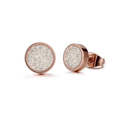 18K Rose Gold Stud Earrings with White Stardust