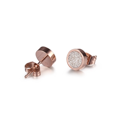 18K Rose Gold Stud Earrings with White Stardust