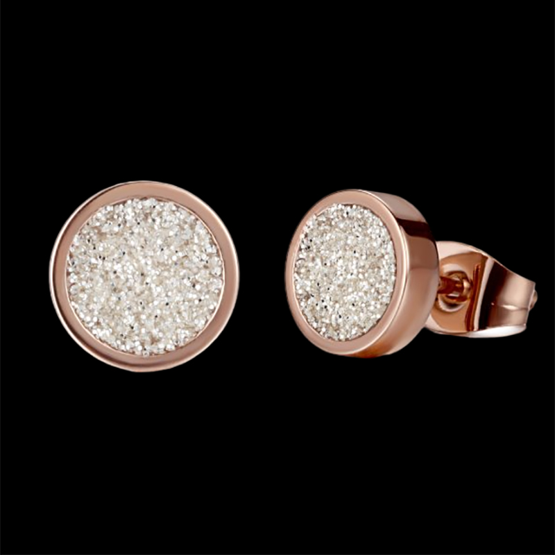 Round Bling White Stardust Stud Earrings in 18K Rose Gold