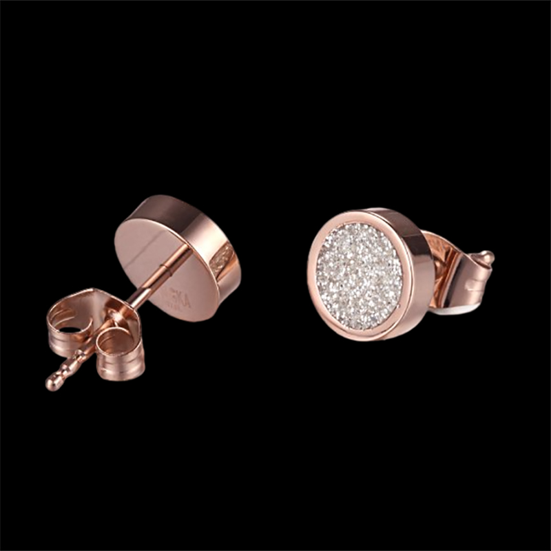 Round Bling White Stardust Stud Earrings in 18K Rose Gold