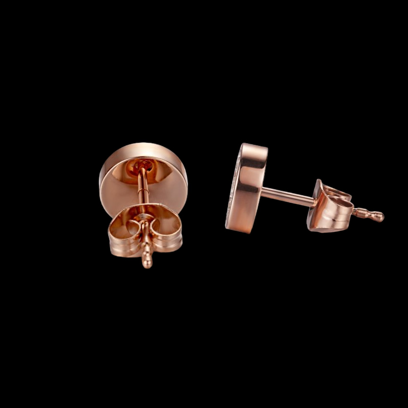 Round Bling White Stardust Stud Earrings in 18K Rose Gold