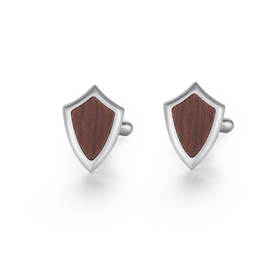 Wood Inlay Shield Stud Earrings