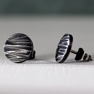 Vintage Silver Ripple Matt Stud Earring