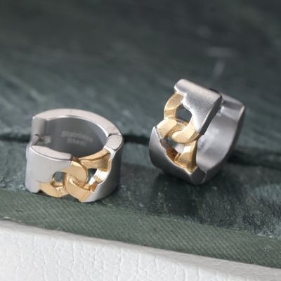 Two-tone Stainless Steel Cuban Huggie Earrings