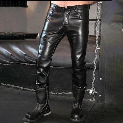 Solid Color Stretch Casual Leather Pants