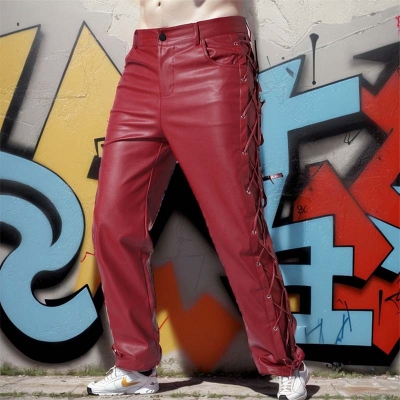 Solid Color Pu Strap Casual Leather Pants