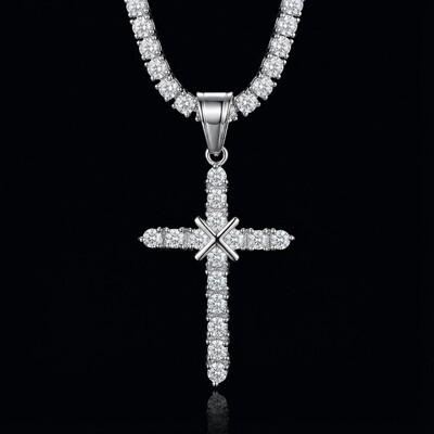 Cluster Tennis Cross Pendant in 18K White Gold