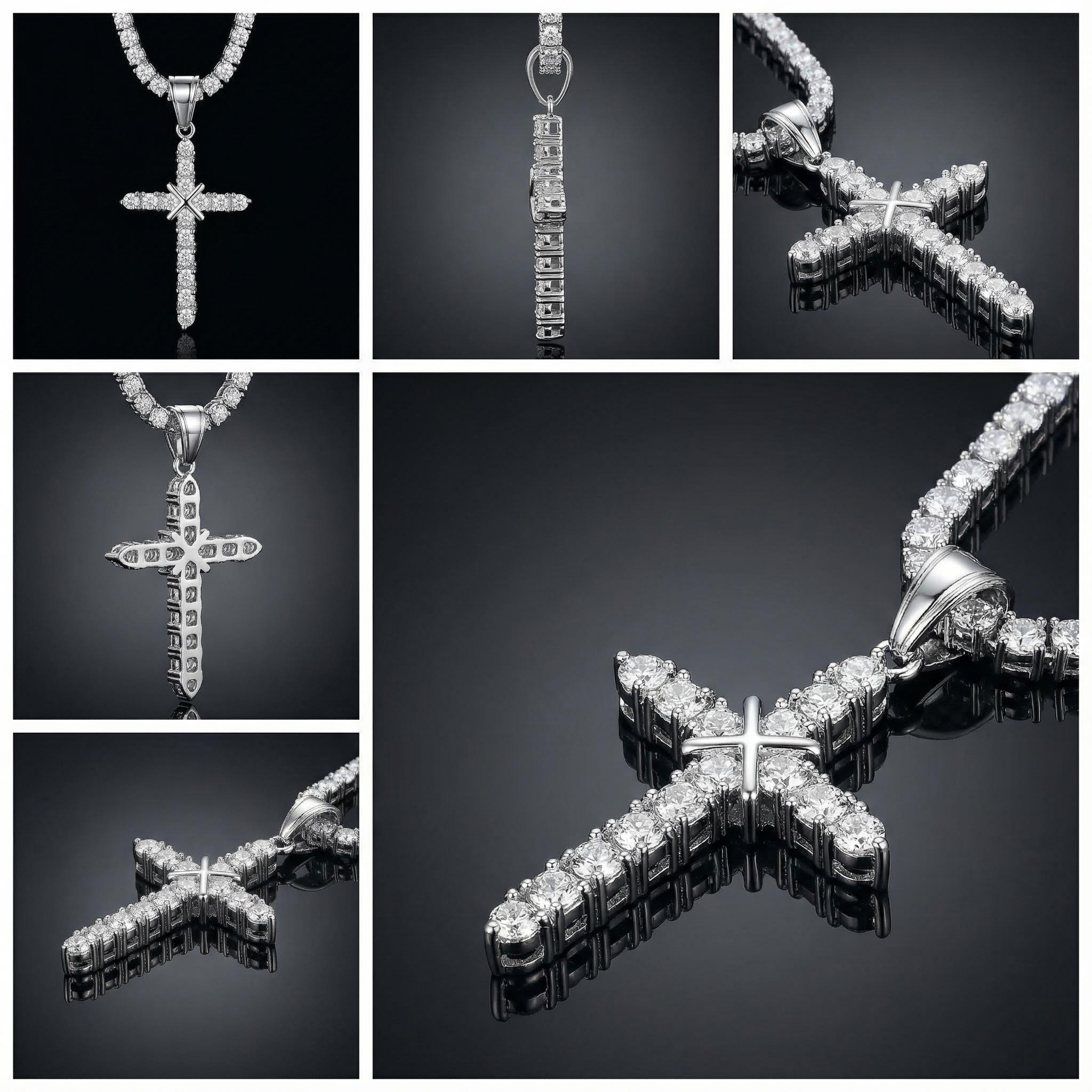 Cluster Tennis Cross Pendant in 18K White Gold