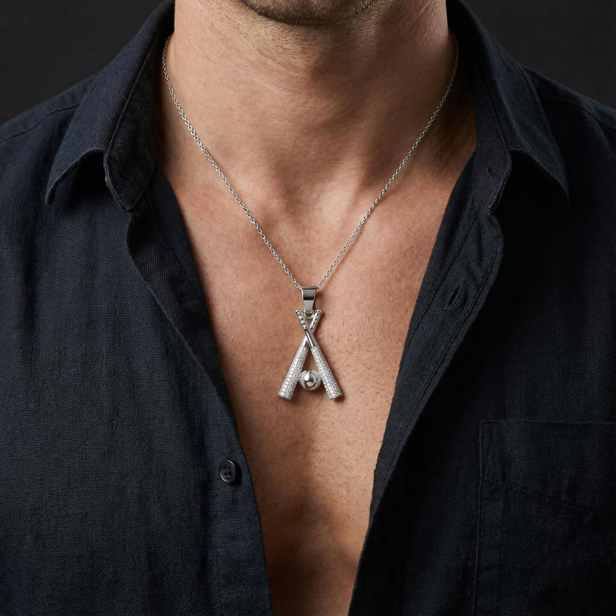 Micro Pave Baseball Bat Pendant