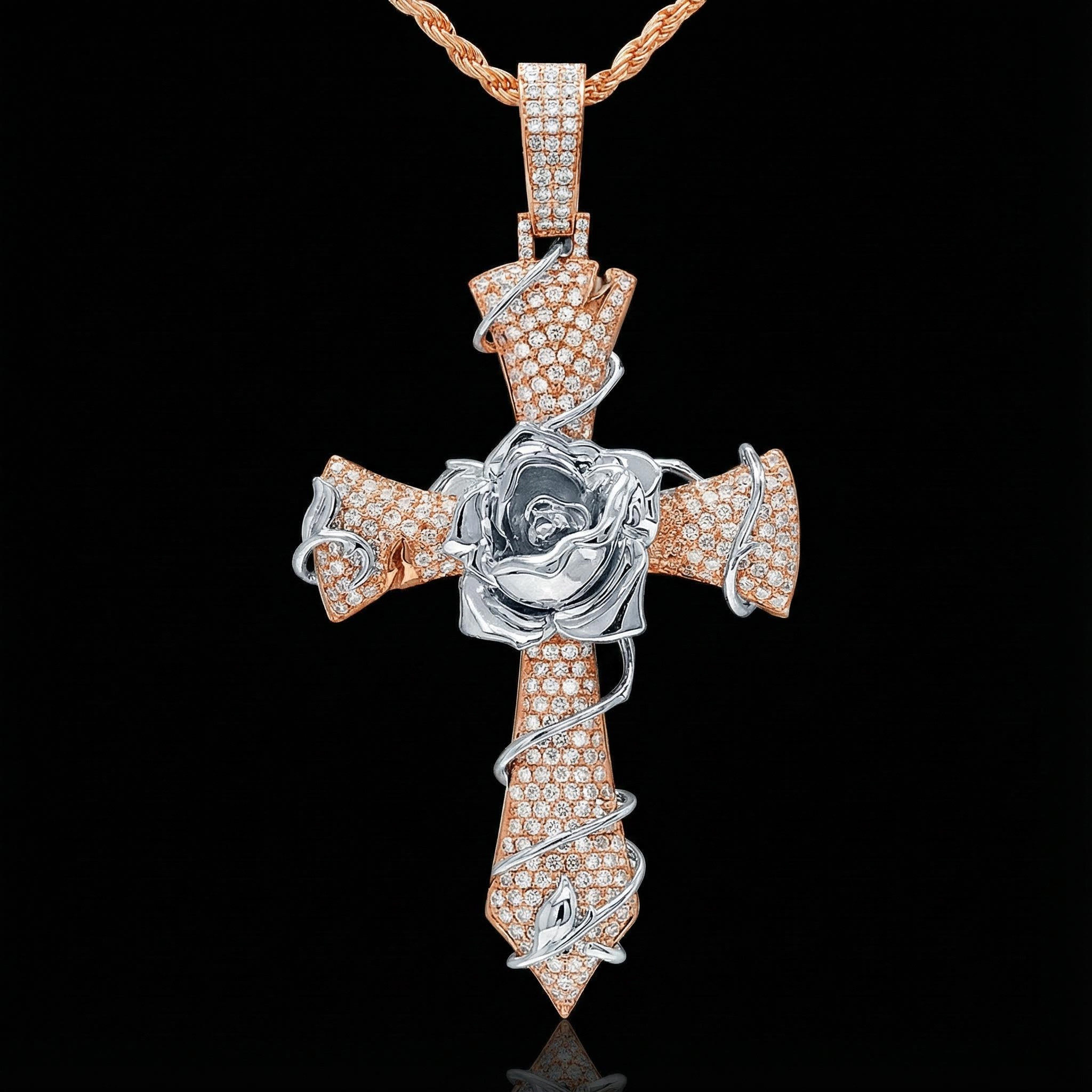 Iced Thorns Rose Cross Pendant Iced Thorns Rose Cross Pendant