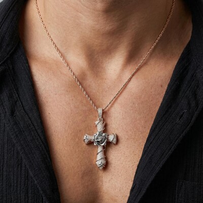 Iced Thorns Rose Cross Pendant