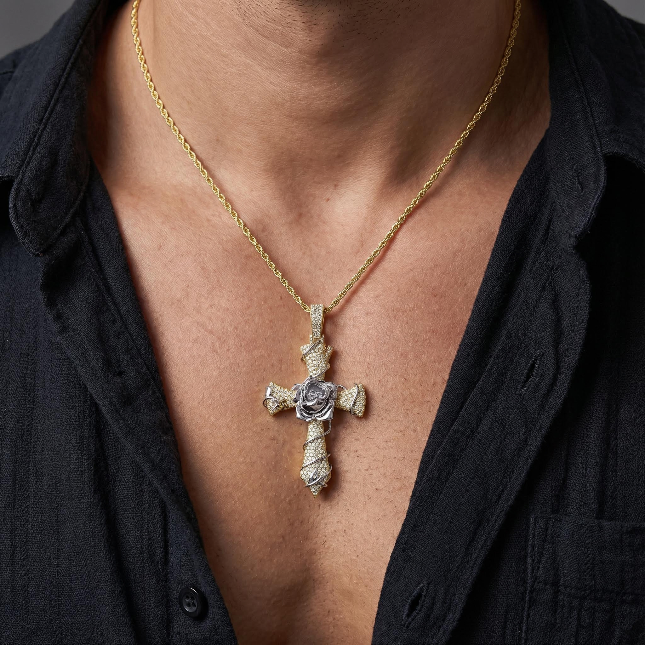 Iced Thorns Rose Cross Pendant Iced Thorns Rose Cross Pendant