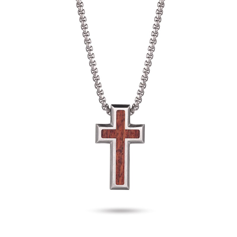 Wood Inlay Cross Pendant