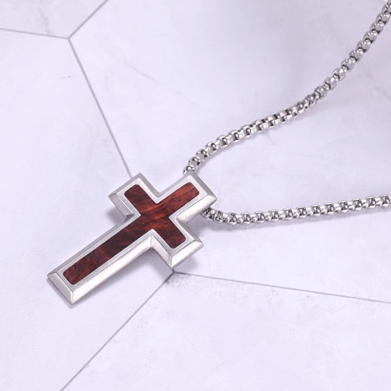 Wood Inlay Cross Pendant