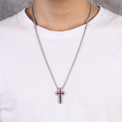 Wood Inlay Cross Pendant