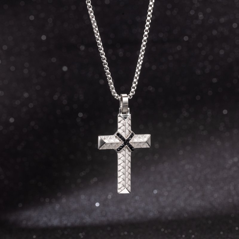 Braided Stainless Steel Cross Pendant