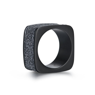 Square Ring with Black and Grey Stardust