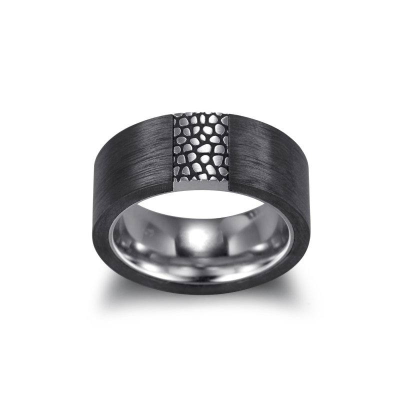 Reptile Texture Matt Black Carbon Ring