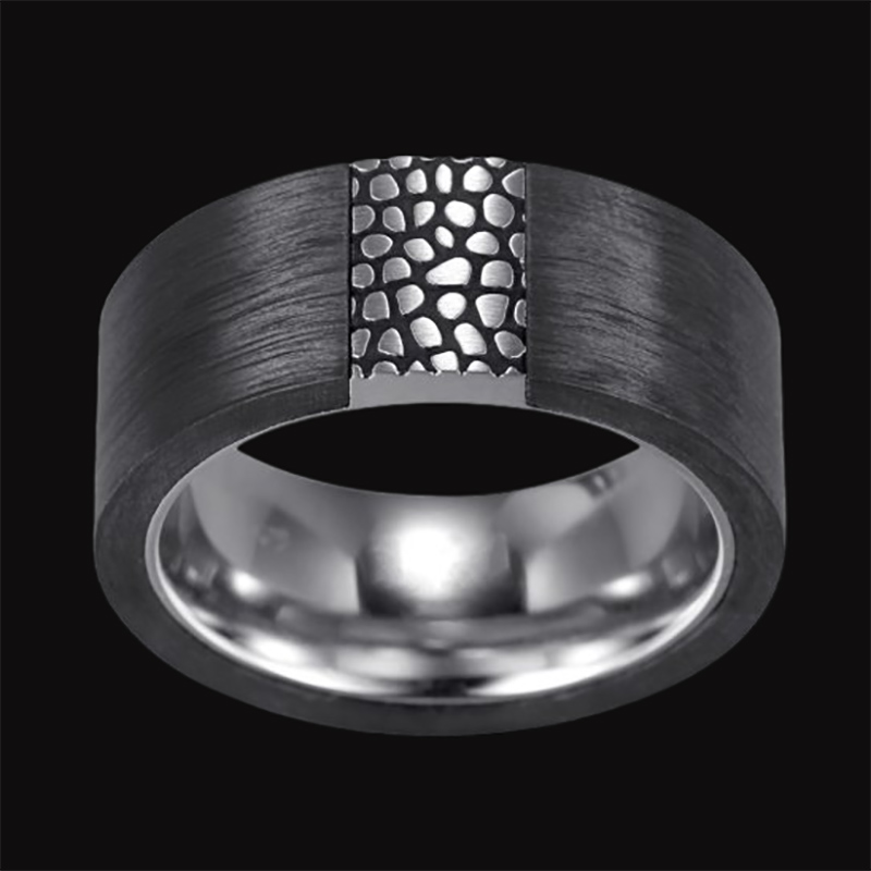 Reptile Texture Matt Black Carbon Ring