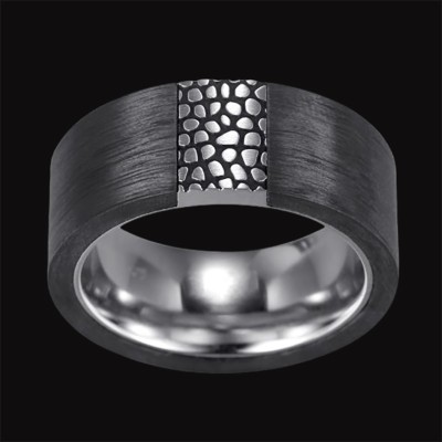 Reptile Texture Matt Black Carbon Ring