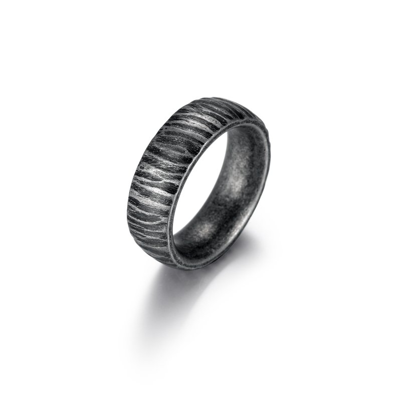 Stainless Steel Vintage Silver Matt Ripple Ring