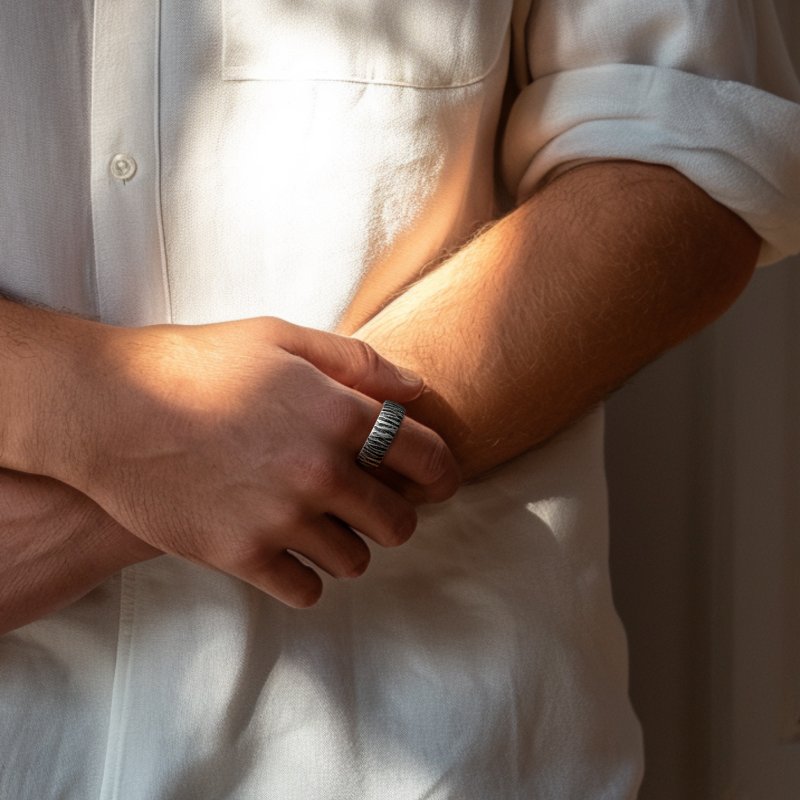 Stainless Steel Vintage Silver Matt Ripple Ring