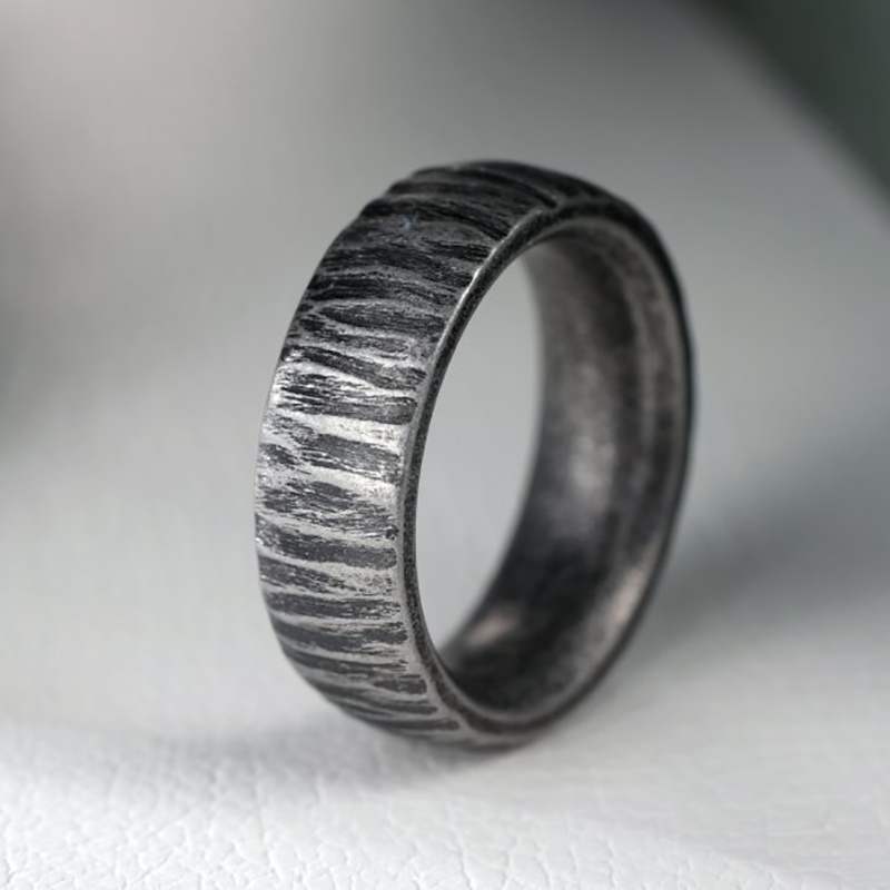 Stainless Steel Vintage Silver Matt Ripple Ring