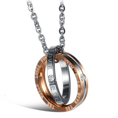 Women's Two-ring Titanium Steel Pendant in Rose Gold