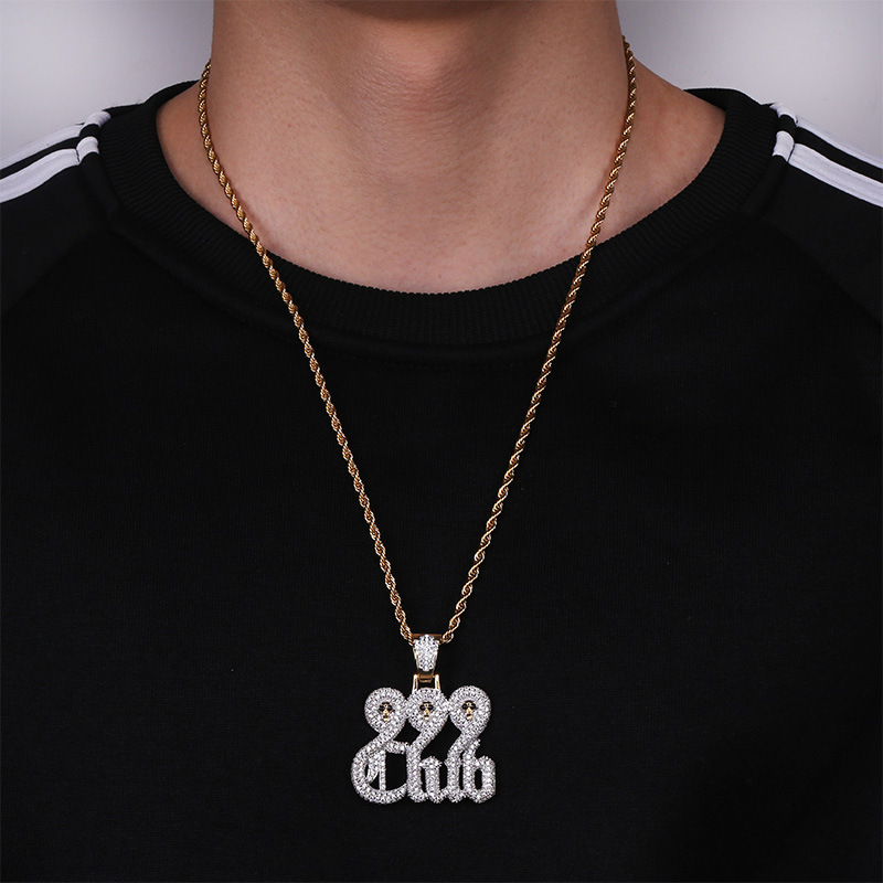 Iced 999 Club Pendant in Gold