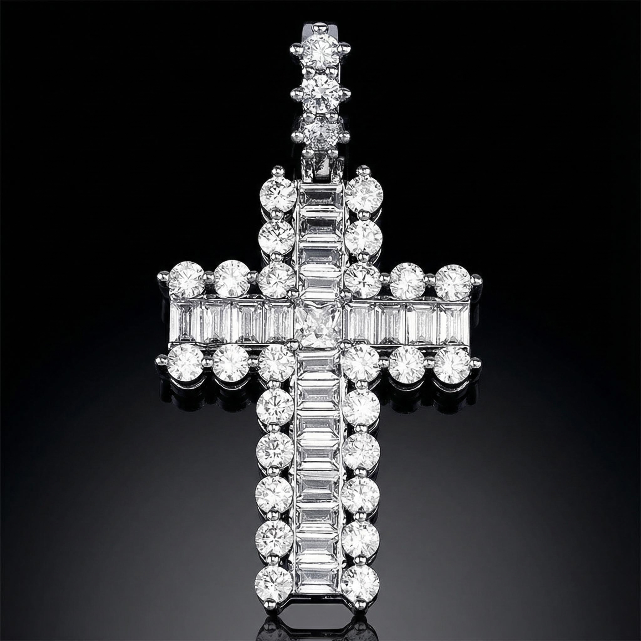 Baguette and Round Diamond Cross Pendant