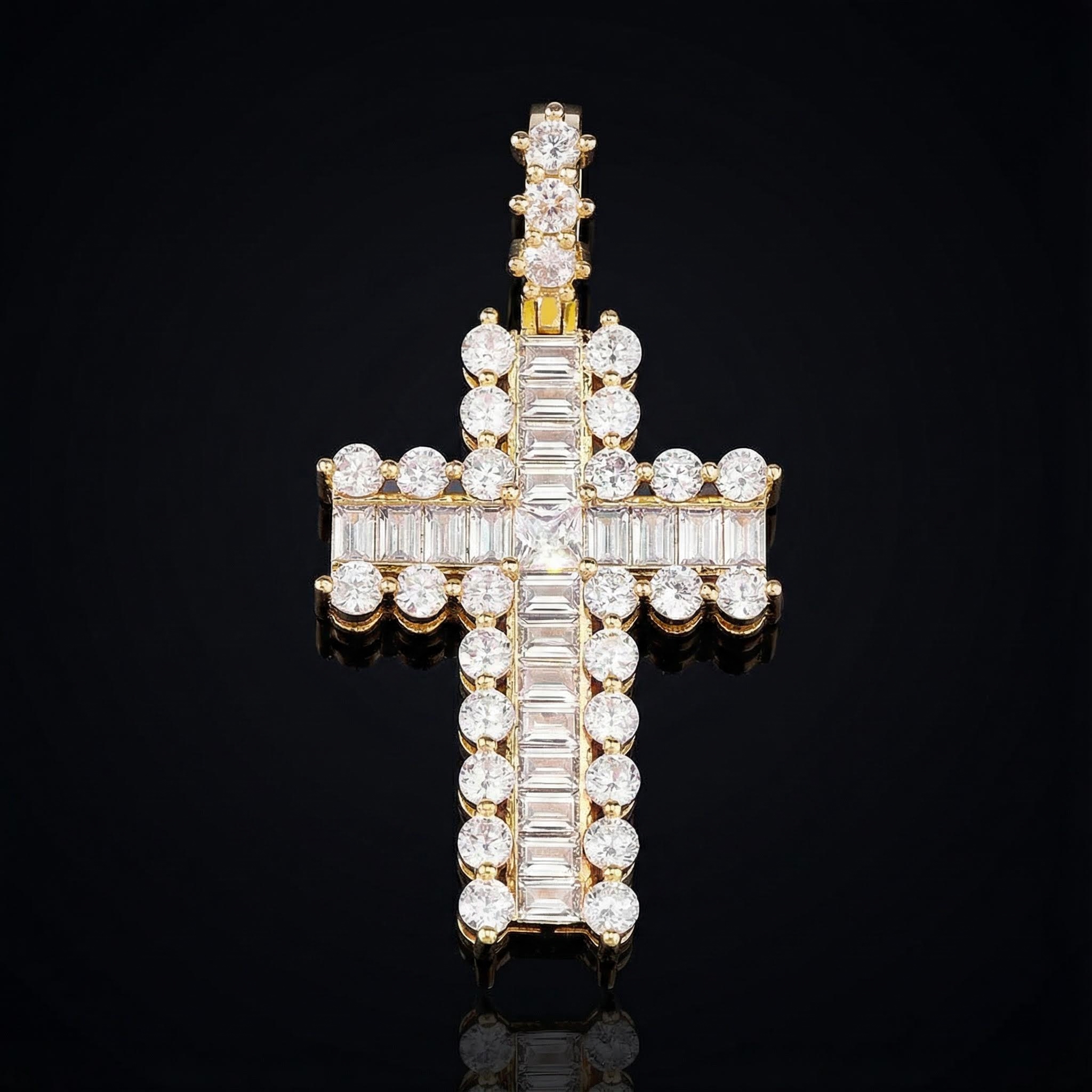 Baguette and Round Diamond Cross Pendant